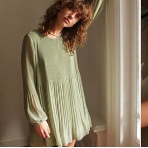 Wilfred Light Green Pleated Mini Dress